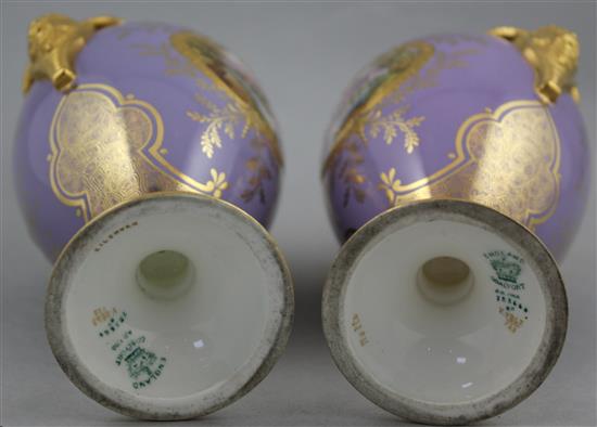 A pair of Coalport lilac and lemon yellow ground vases, c.1900, 22.5cm